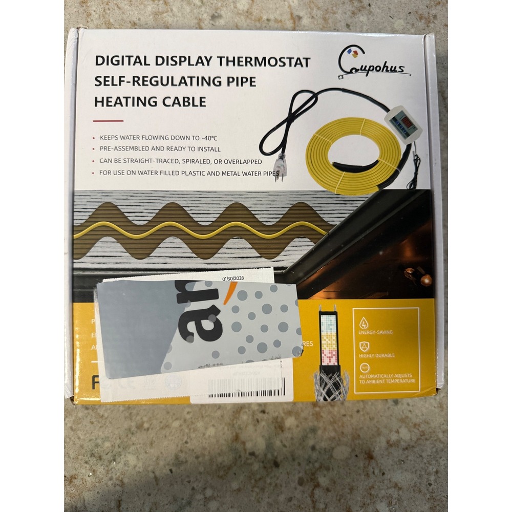 Coupohus Digital Display Thermostat Self-Regulating Pipe Heating Cable Heat Tape